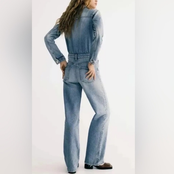 Zara Light Blue Flare Women's Jumpsuit XXL Back To School Gorpcore Streetwear - Picture 2 of 11